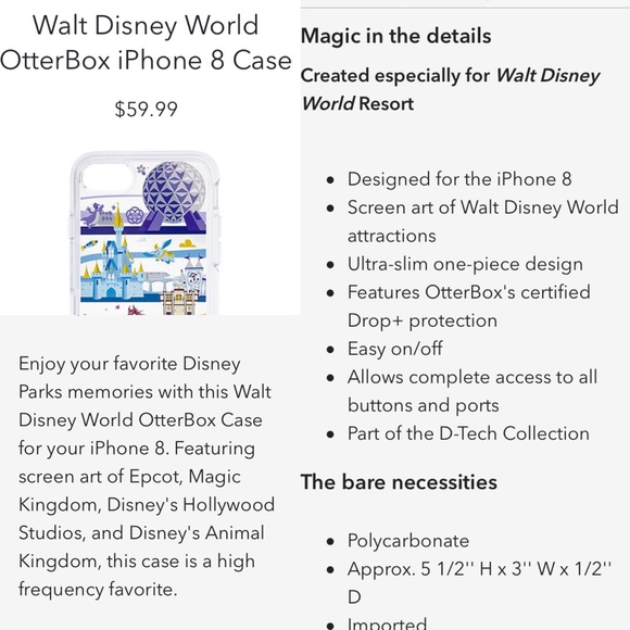 🆕 Walt Disney World OtterBox iPhone 8/7 Case